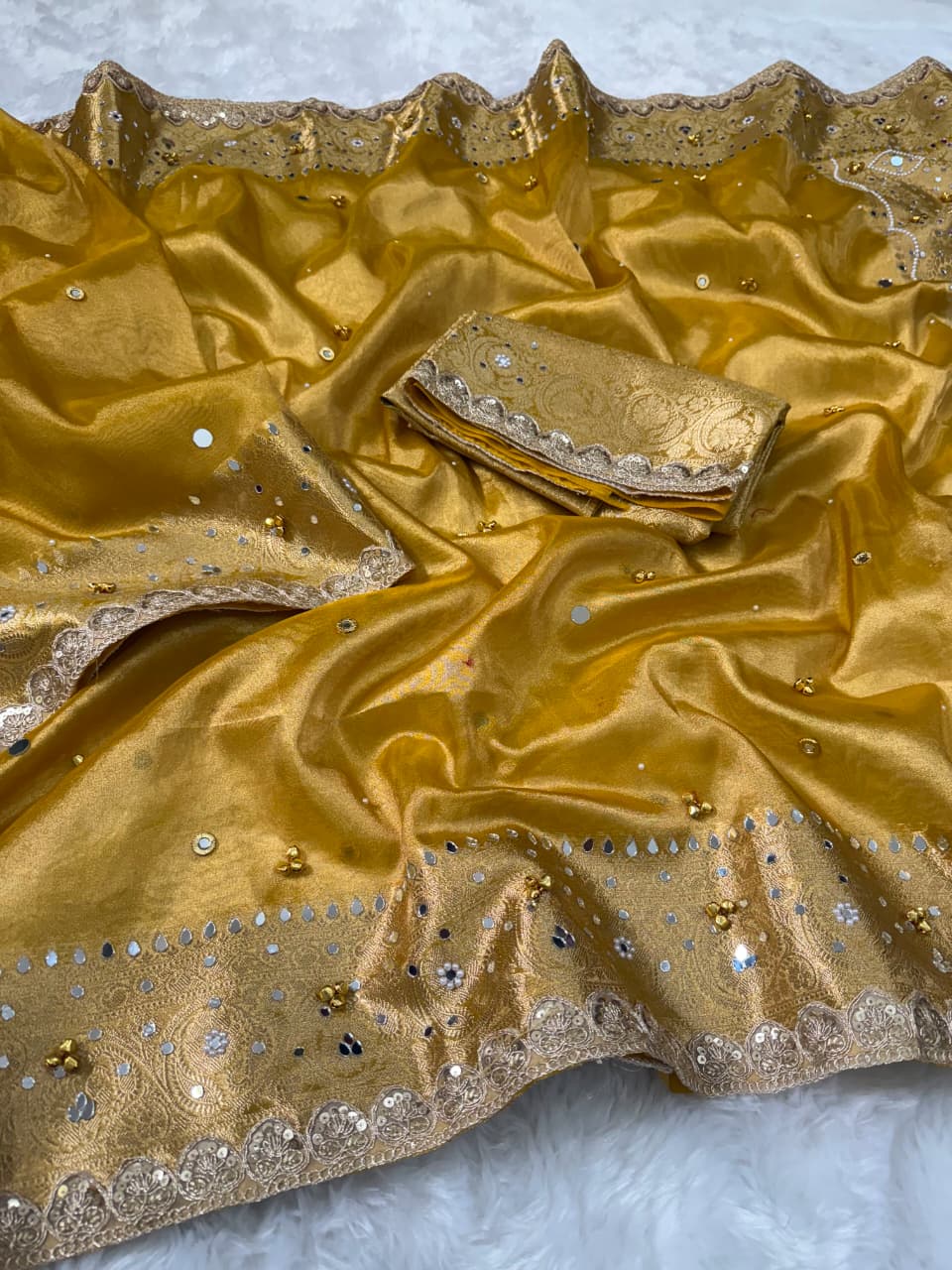 Mustard Gold Gungroo Tissue Saree