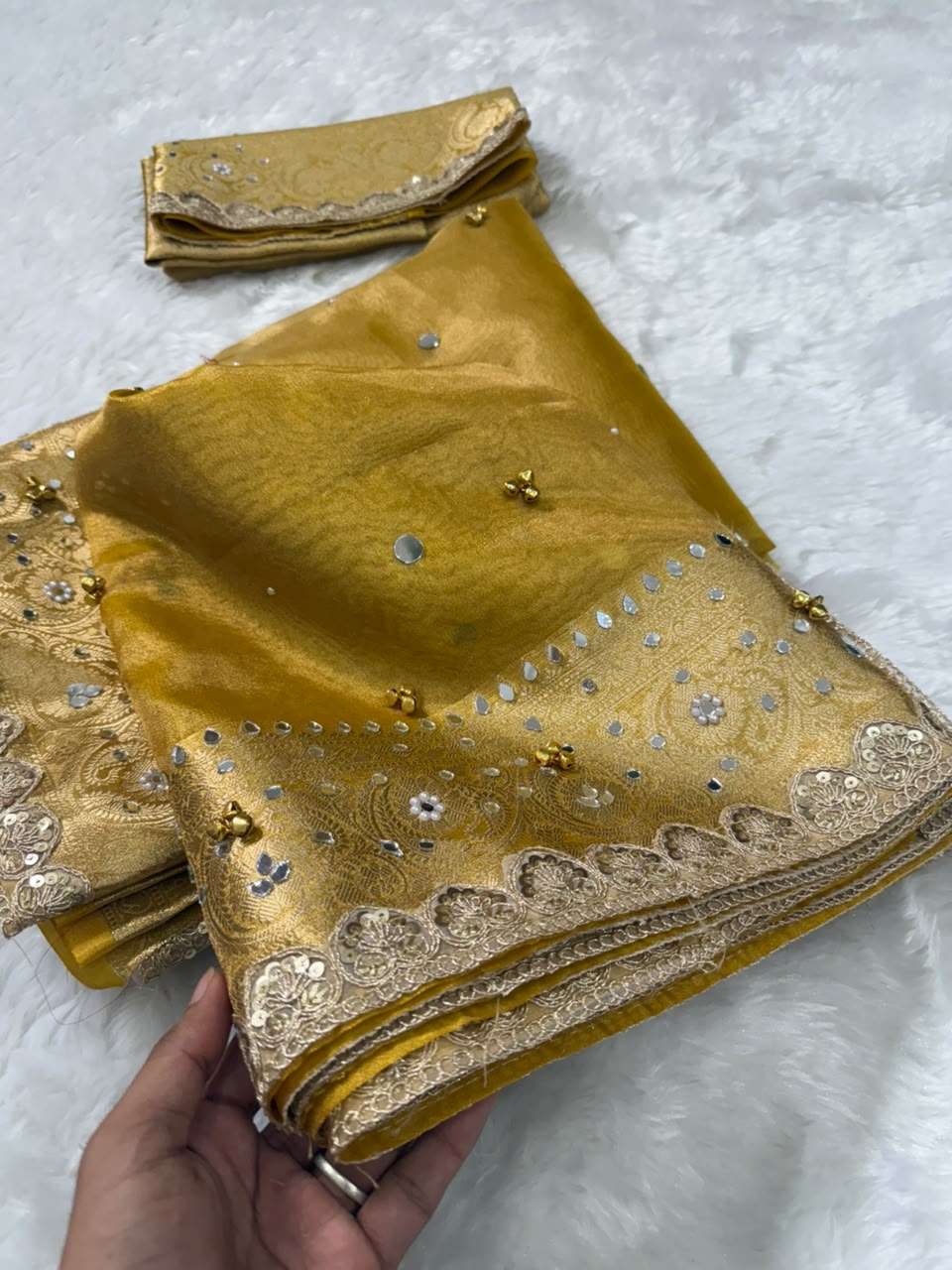 Mustard Gold Gungroo Tissue Saree