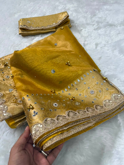 Mustard Gold Gungroo Tissue Saree