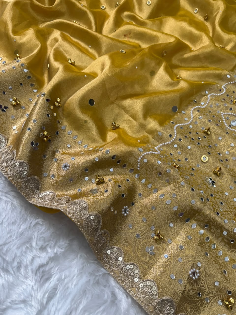 Mustard Gold Gungroo Tissue Saree