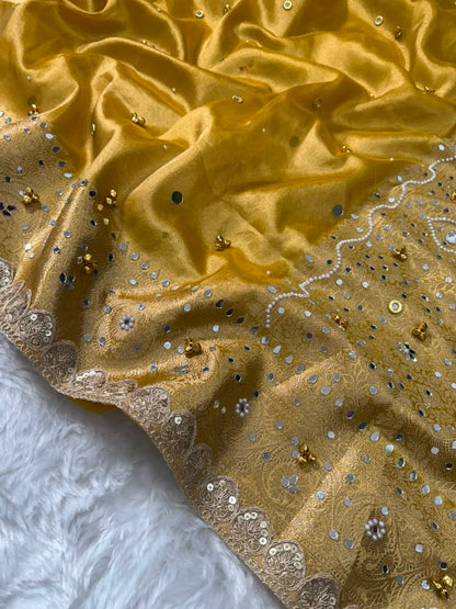 Mustard Gold Gungroo Tissue Saree