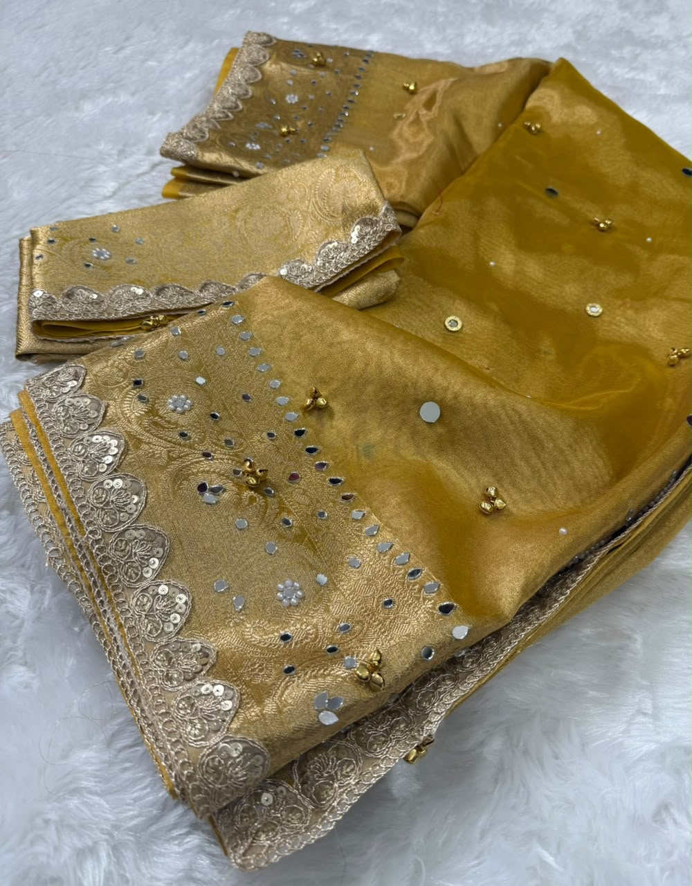 Mustard Gold Gungroo Tissue Saree