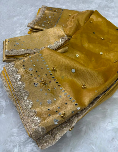 Mustard Gold Gungroo Tissue Saree