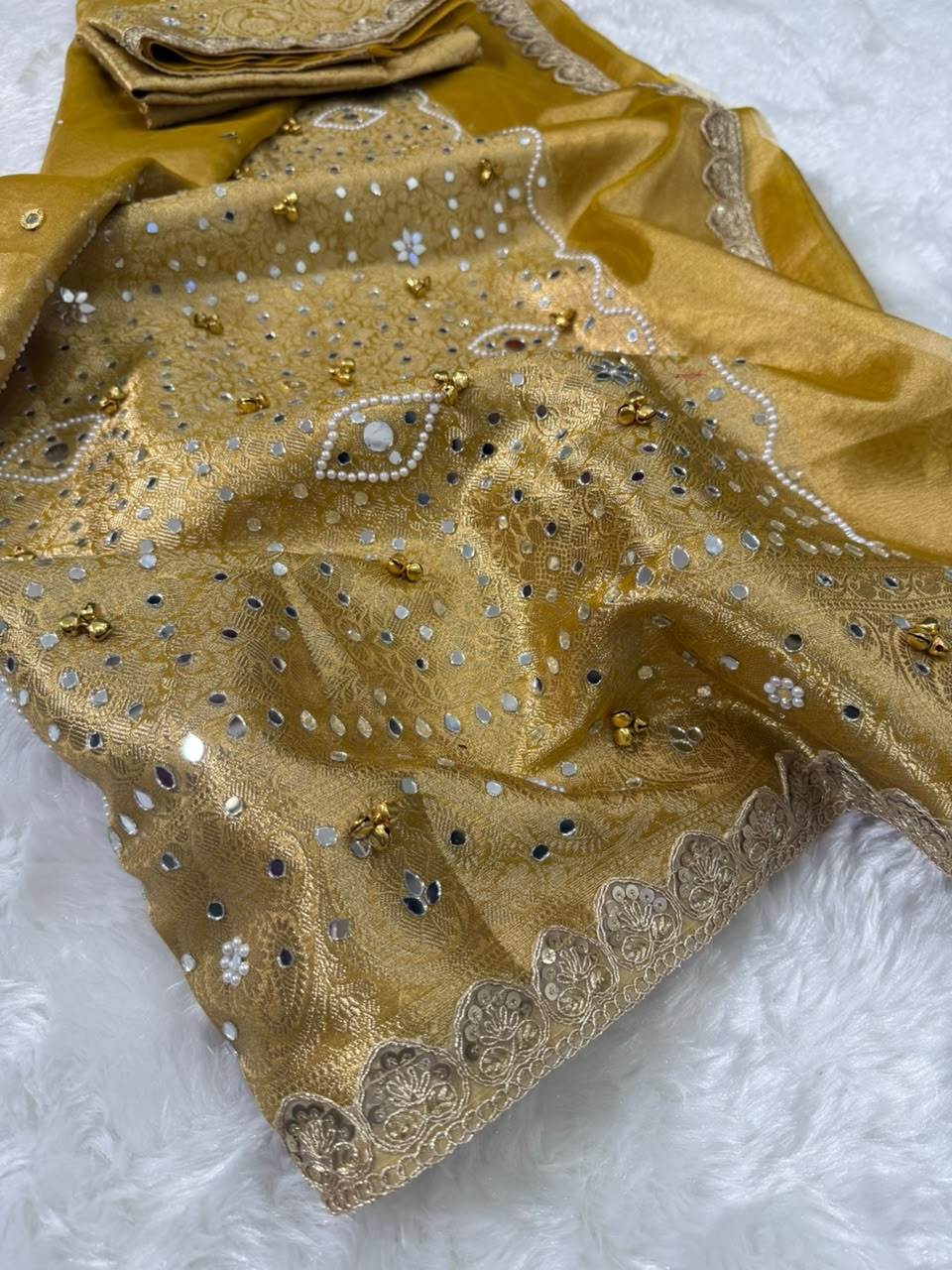 Mustard Gold Gungroo Tissue Saree