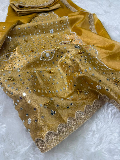 Mustard Gold Gungroo Tissue Saree