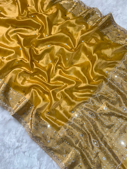 Mustard Gold Gungroo Tissue Saree
