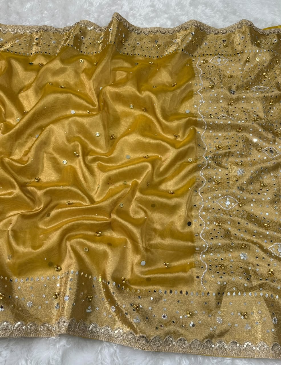 Mustard Gold Gungroo Tissue Saree