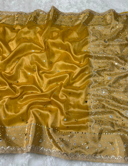 Mustard Gold Gungroo Tissue Saree
