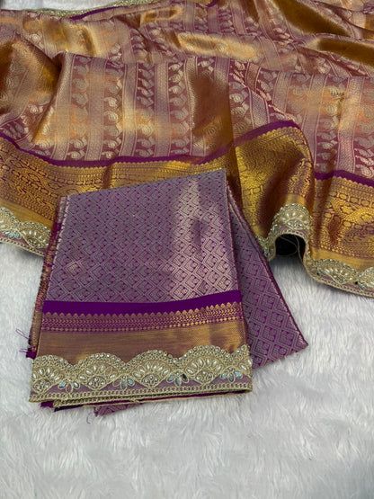 Soft Golden Banarasi Tissue Saree