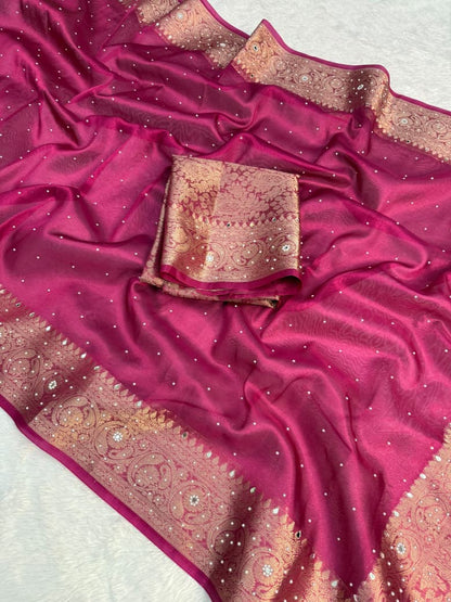 Premium Banarasi Stone Work Tissue Saree