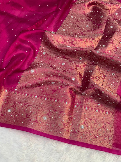 Premium Banarasi Stone Work Tissue Saree