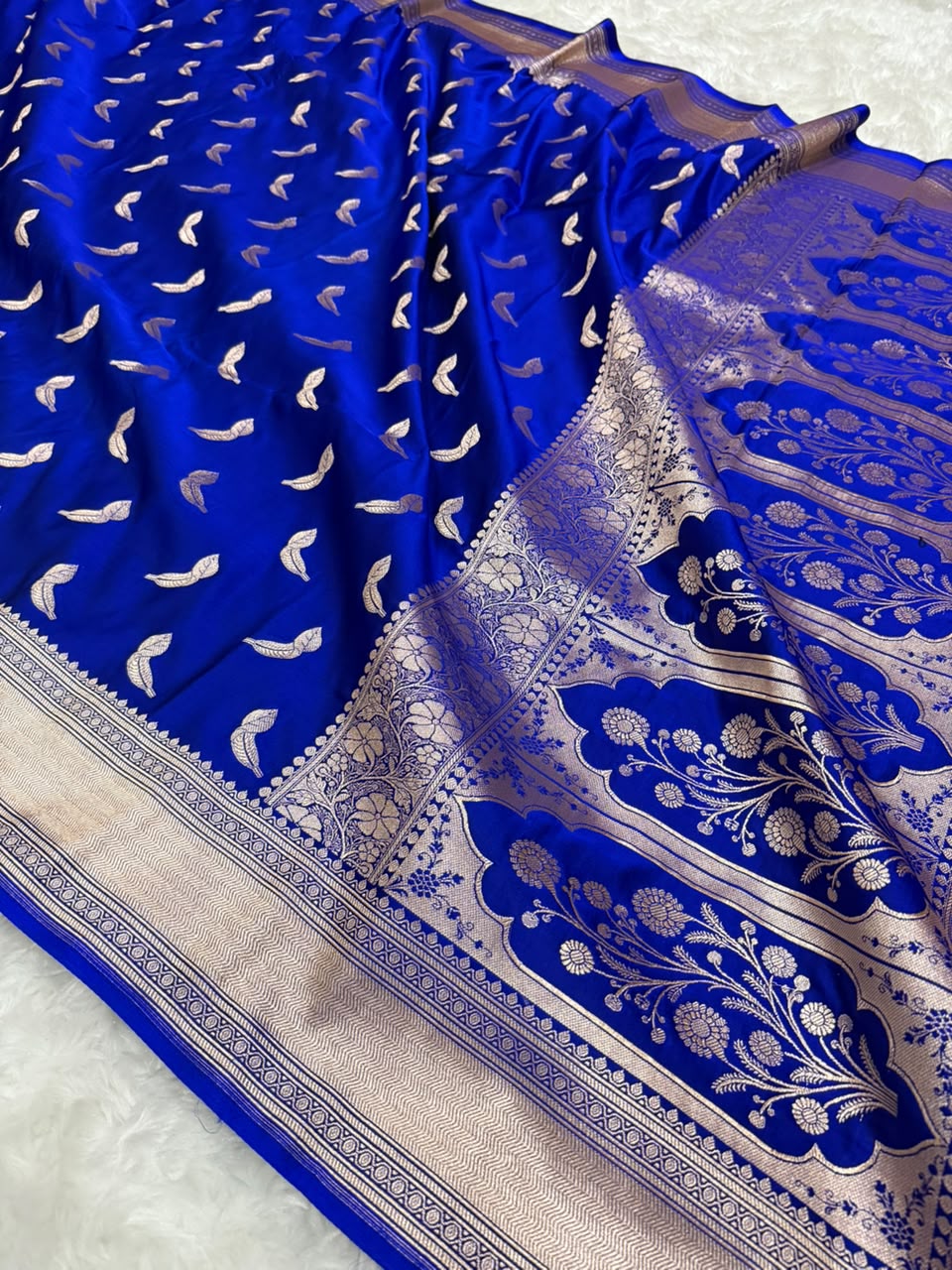 Royal Blue & Black Mashru Katan Saree