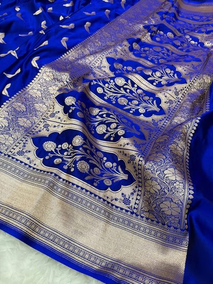 Royal Blue & Black Mashru Katan Saree