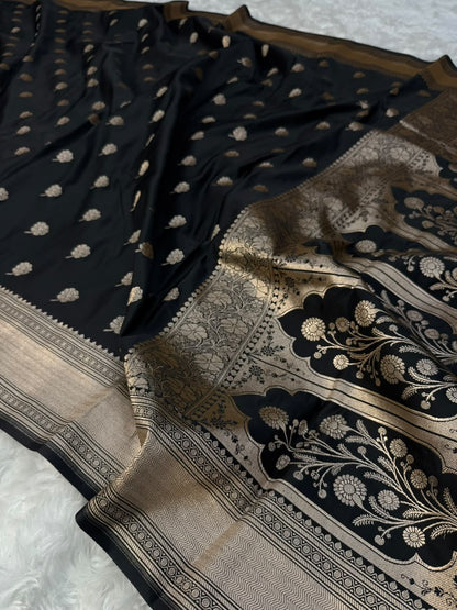 Royal Blue & Black Mashru Katan Saree