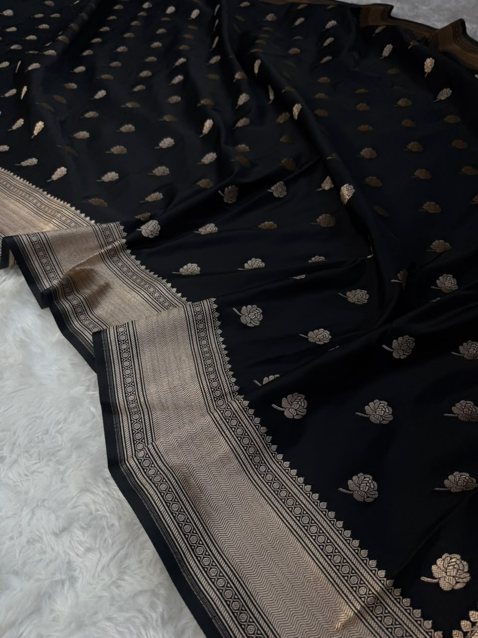 Royal Blue & Black Mashru Katan Saree