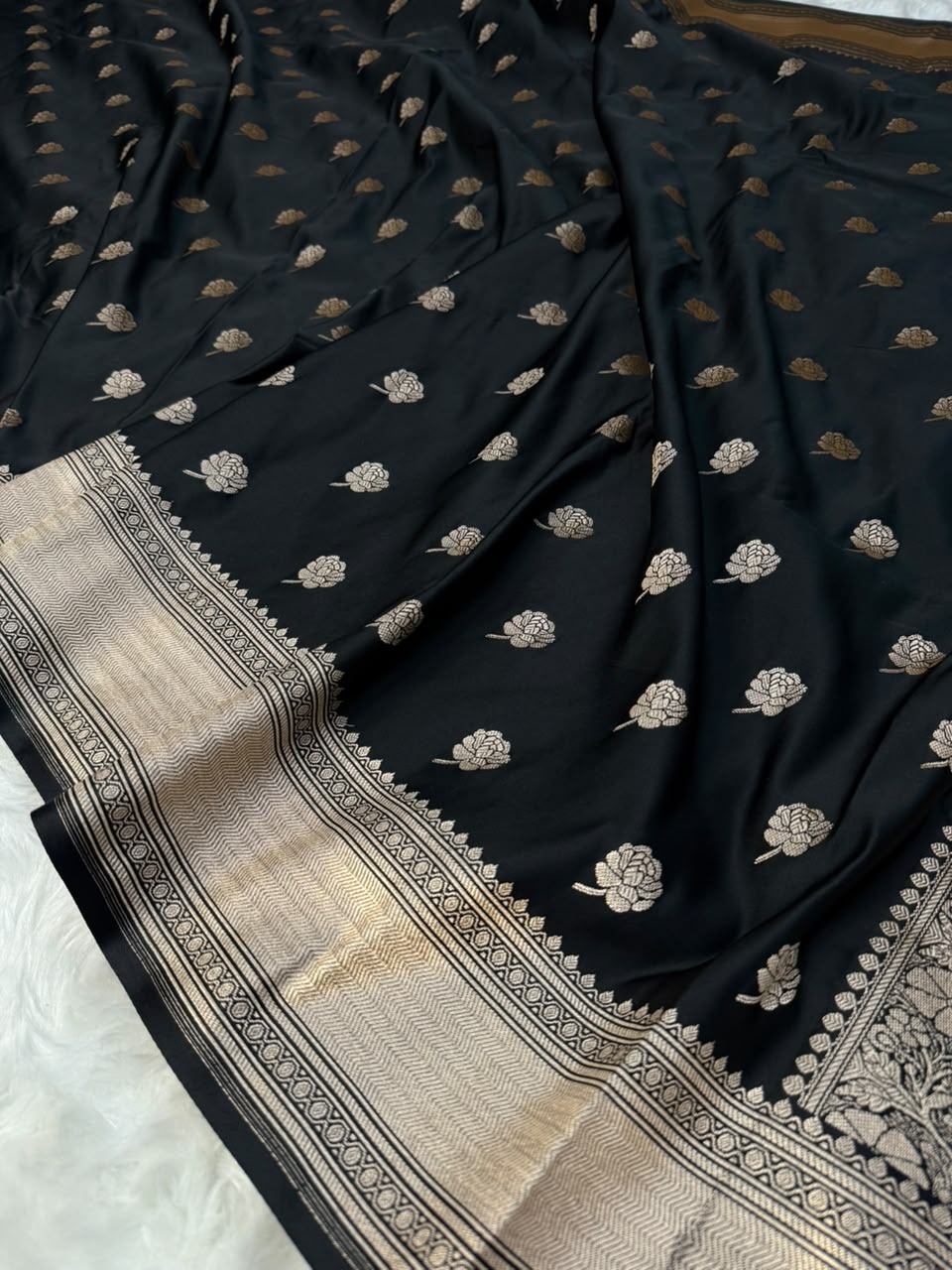 Royal Blue & Black Mashru Katan Saree