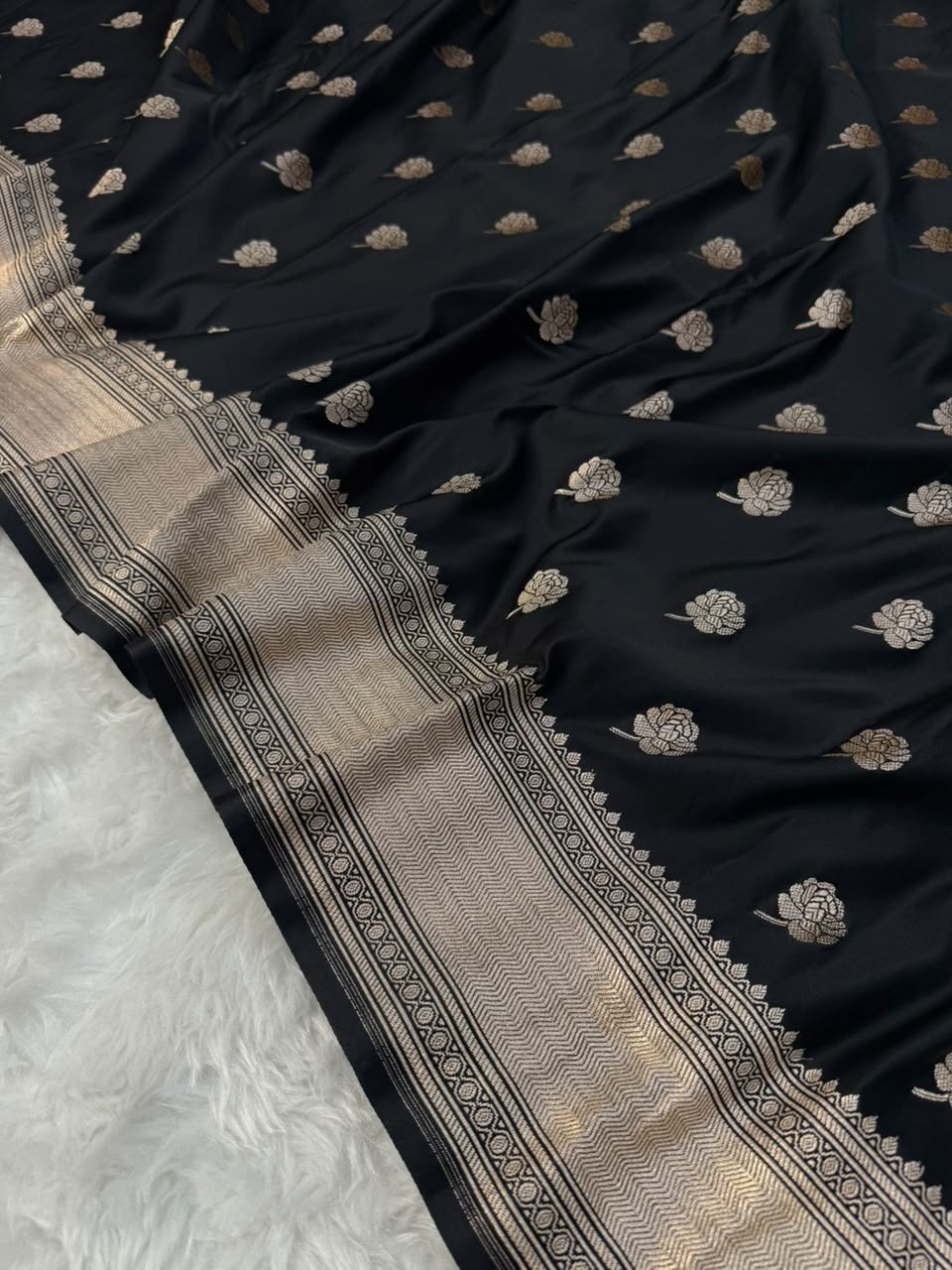 Royal Blue & Black Mashru Katan Saree