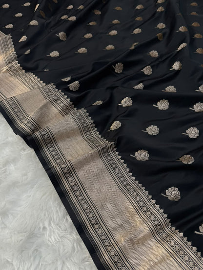 Royal Blue & Black Mashru Katan Saree