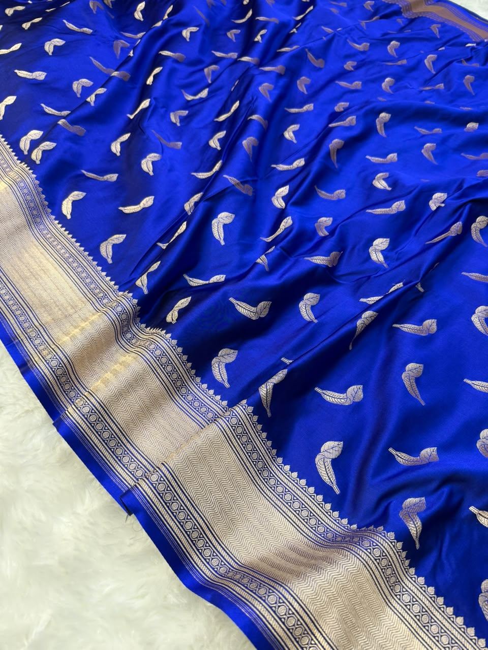 Royal Blue & Black Mashru Katan Saree
