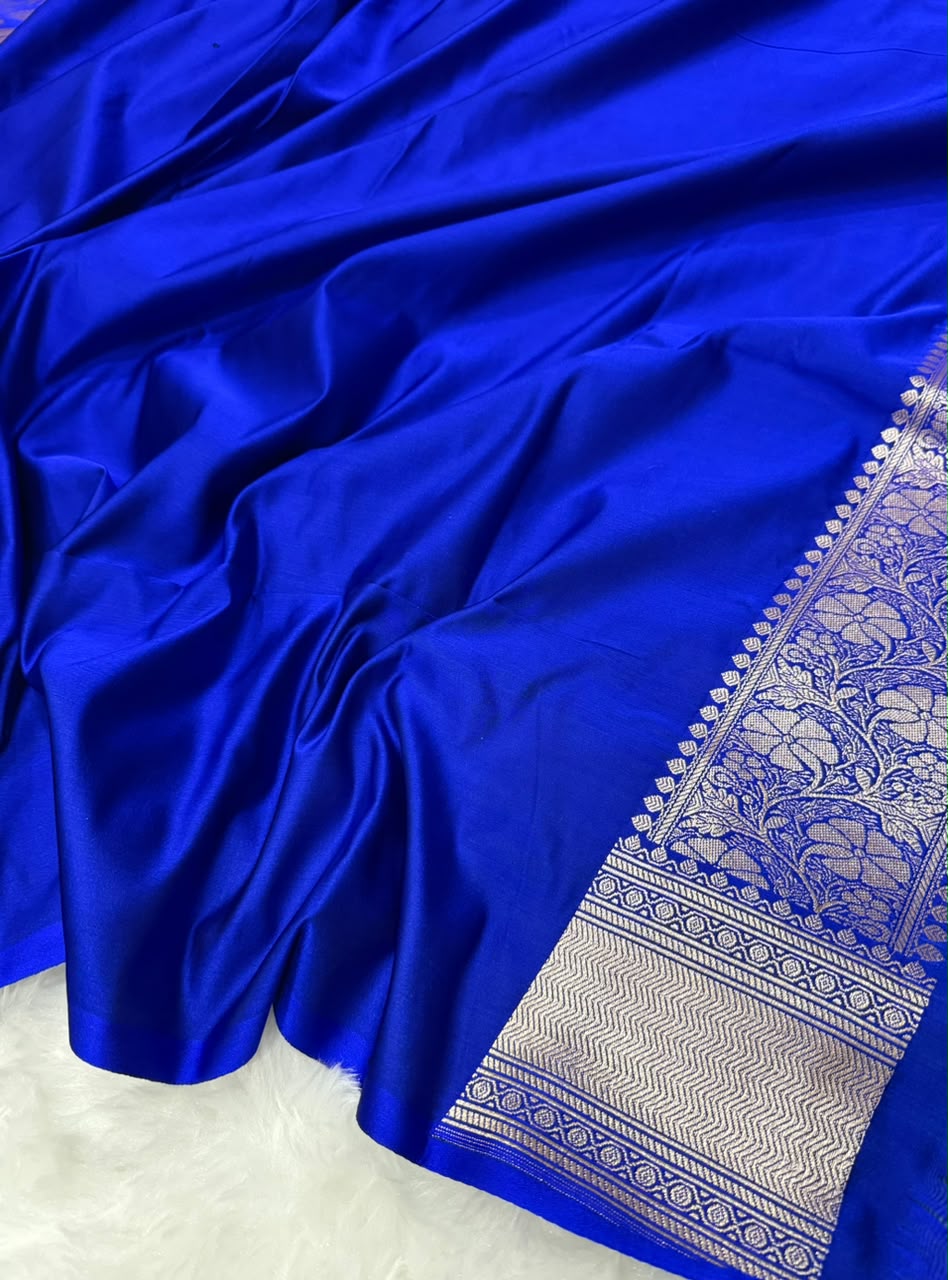 Royal Blue & Black Mashru Katan Saree
