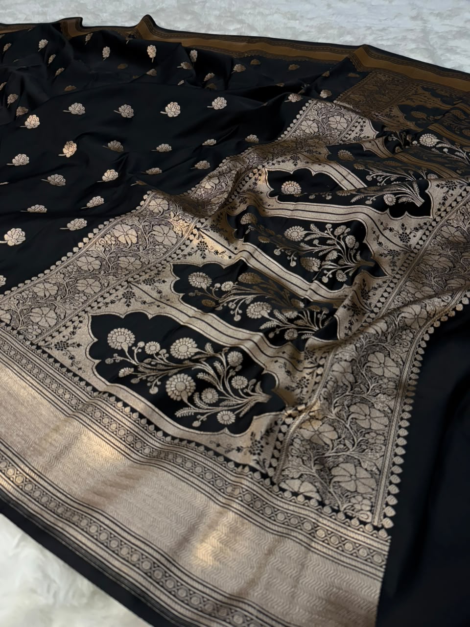 Royal Blue & Black Mashru Katan Saree