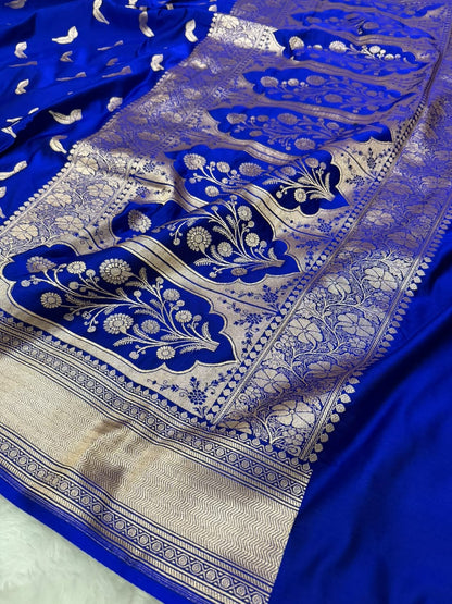 Royal Blue & Black Mashru Katan Saree