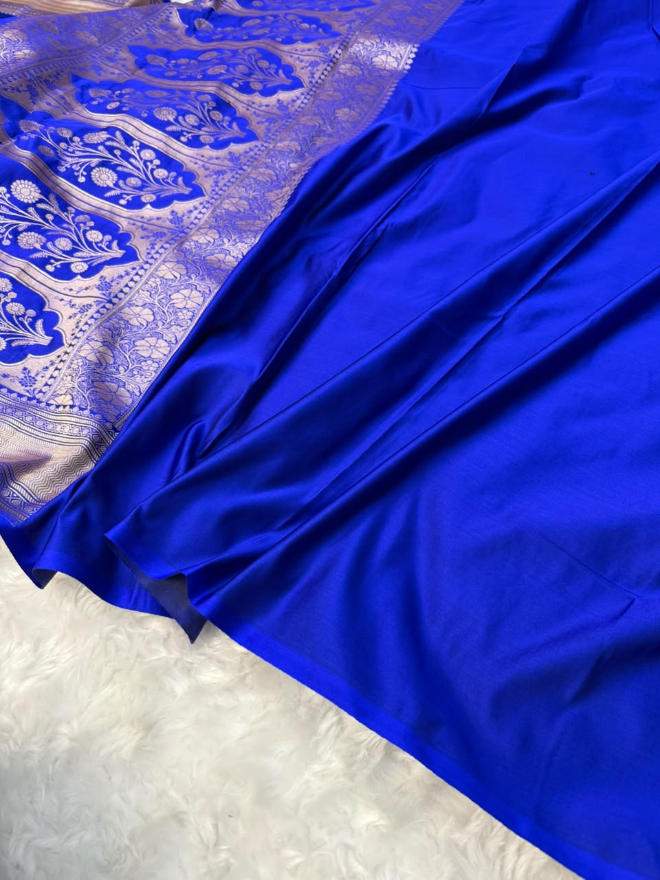 Royal Blue & Black Mashru Katan Saree