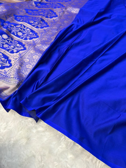 Royal Blue & Black Mashru Katan Saree