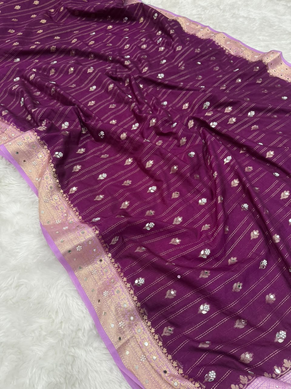 Premium Dupion Silk Silver Buti Saree