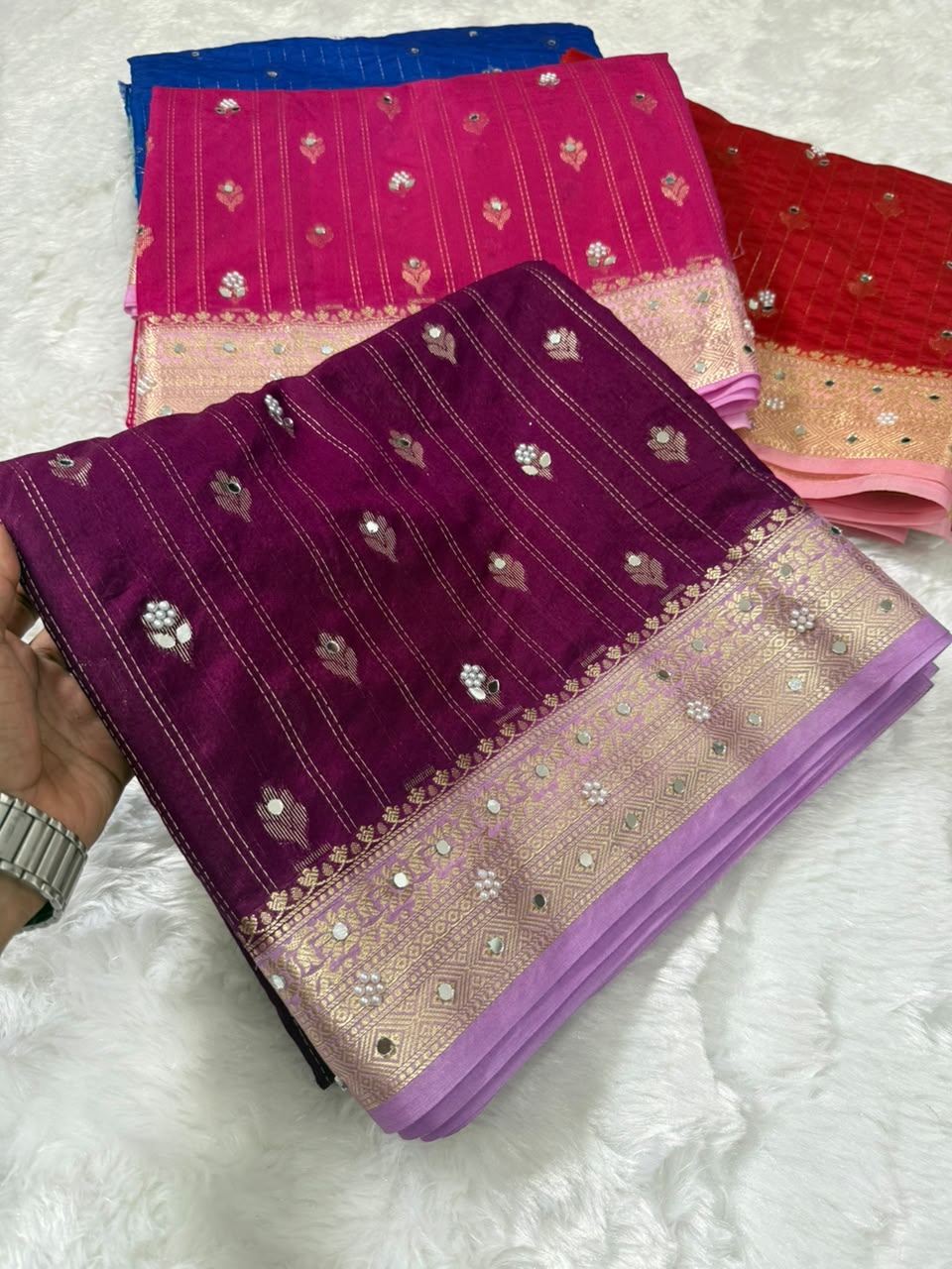 Premium Dupion Silk Silver Buti Saree