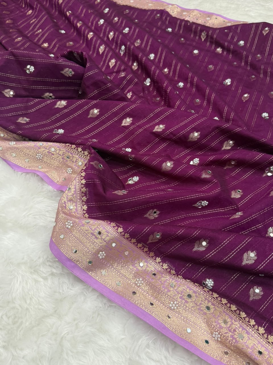 Premium Dupion Silk Silver Buti Saree