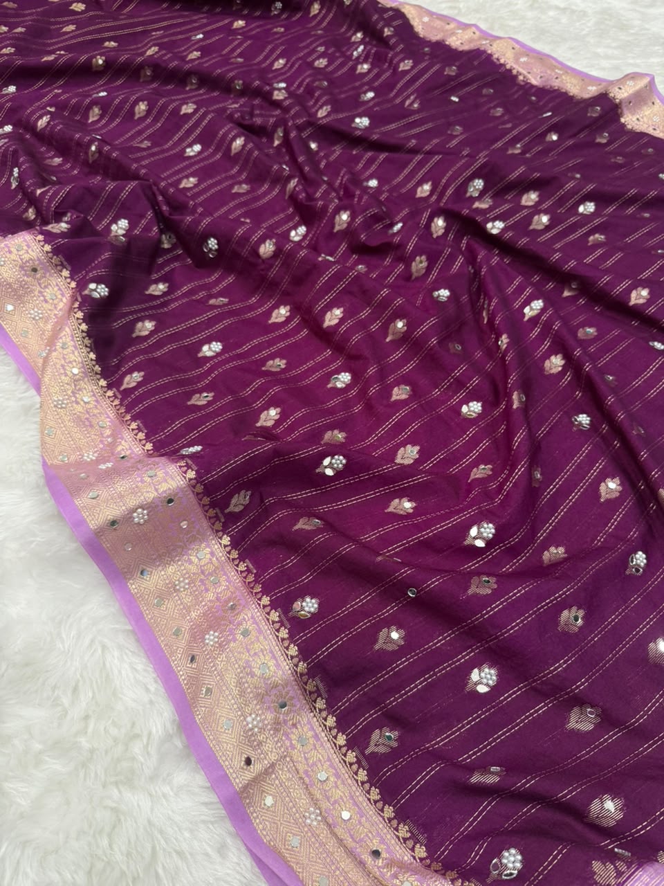 Premium Dupion Silk Silver Buti Saree