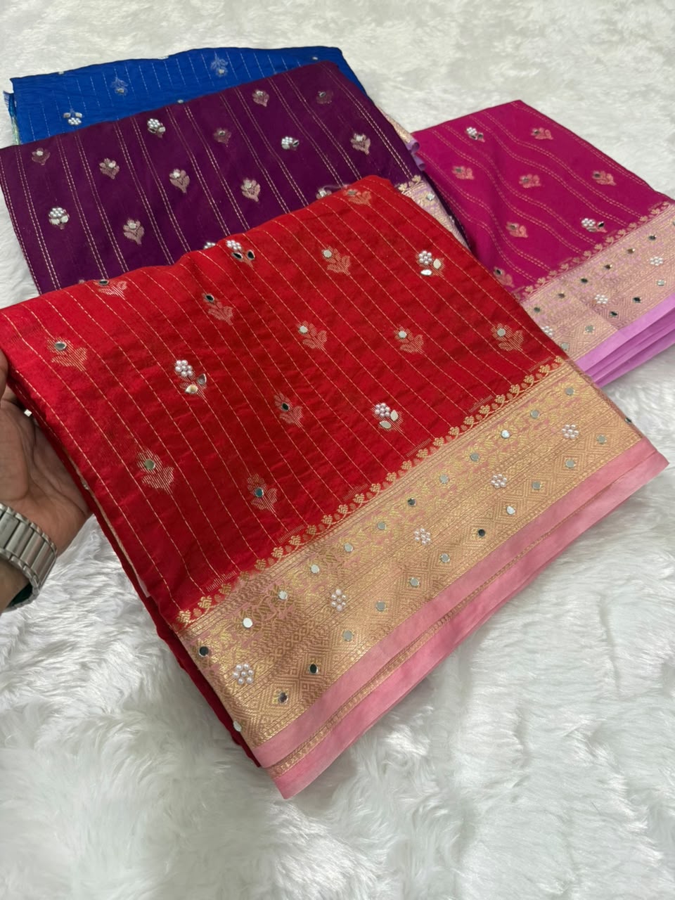 Premium Dupion Silk Silver Buti Saree