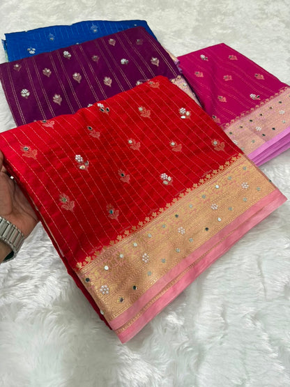 Premium Dupion Silk Silver Buti Saree
