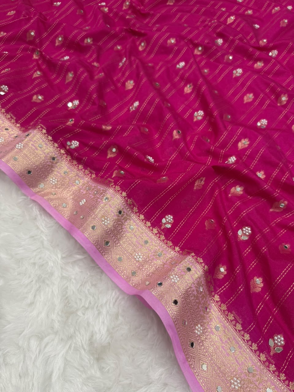 Premium Dupion Silk Silver Buti Saree