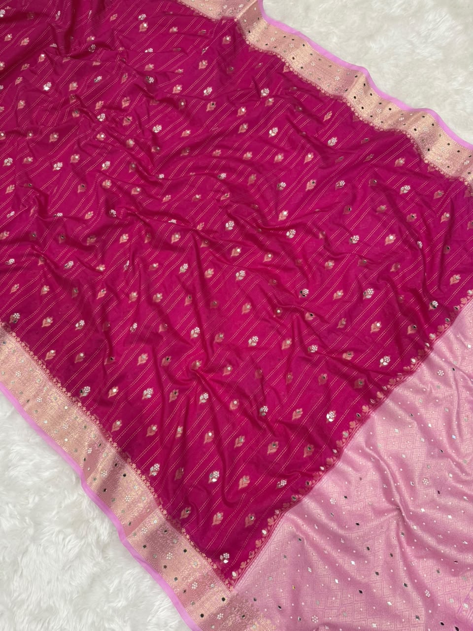 Premium Dupion Silk Silver Buti Saree