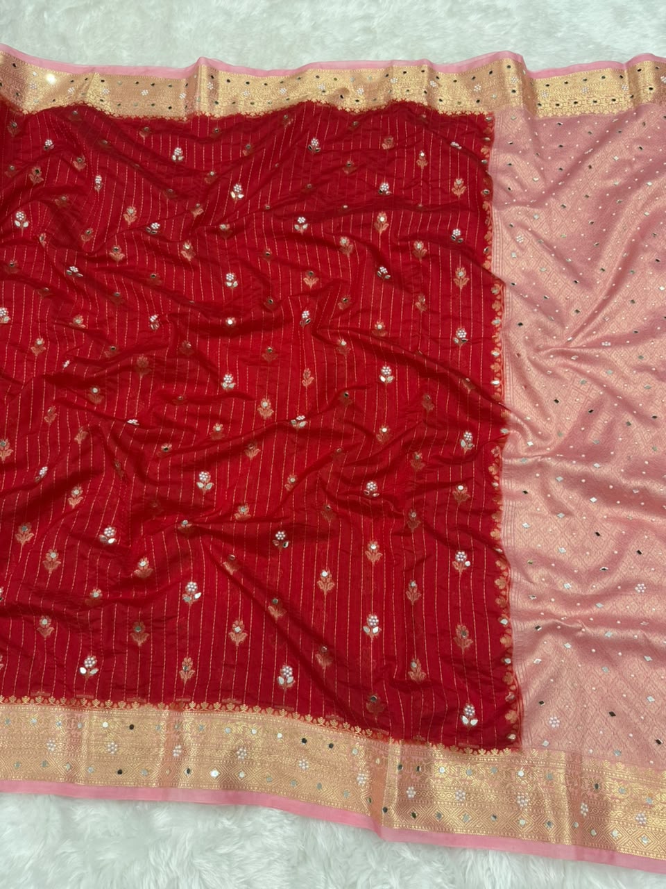 Premium Dupion Silk Silver Buti Saree