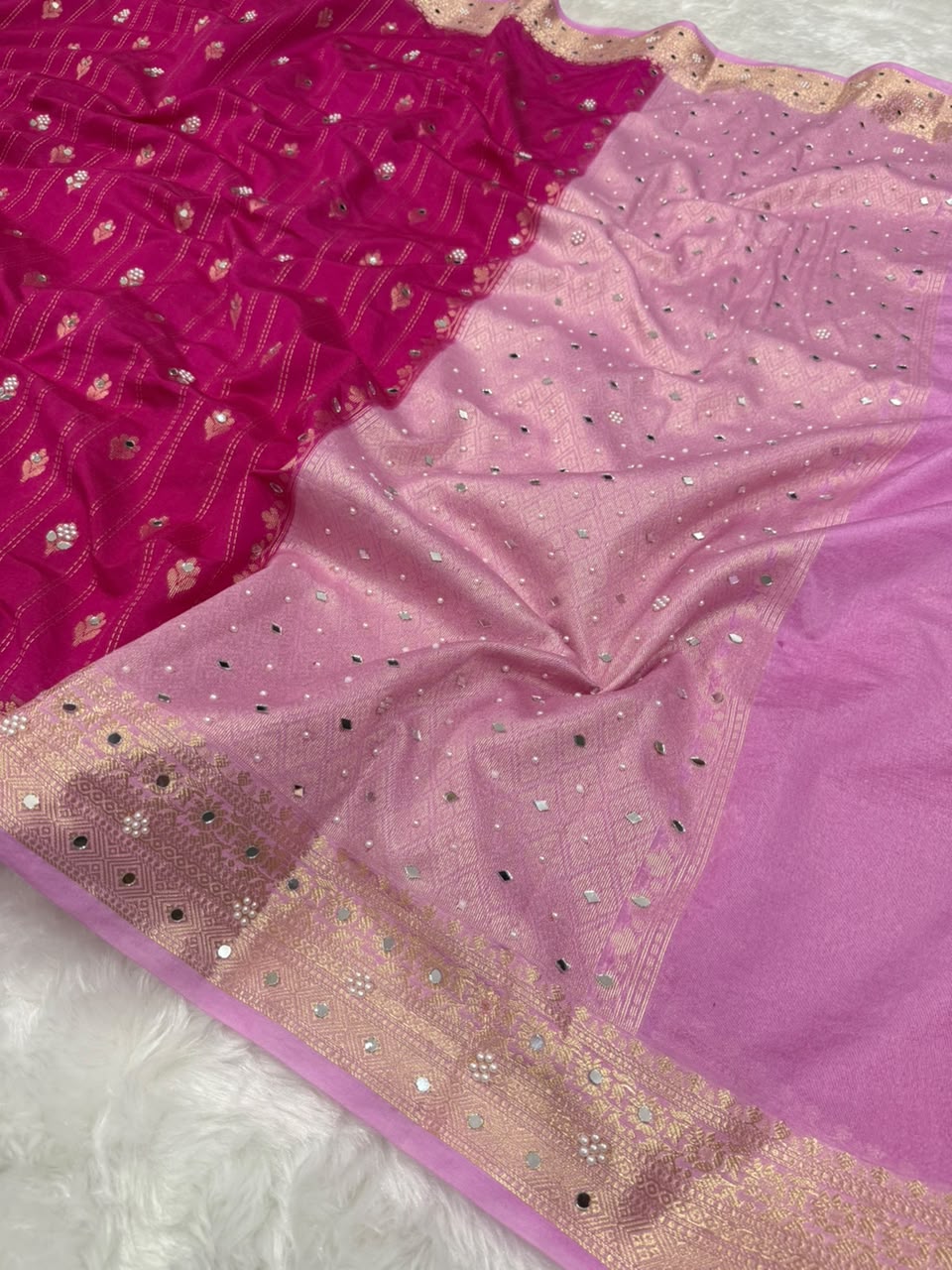 Premium Dupion Silk Silver Buti Saree