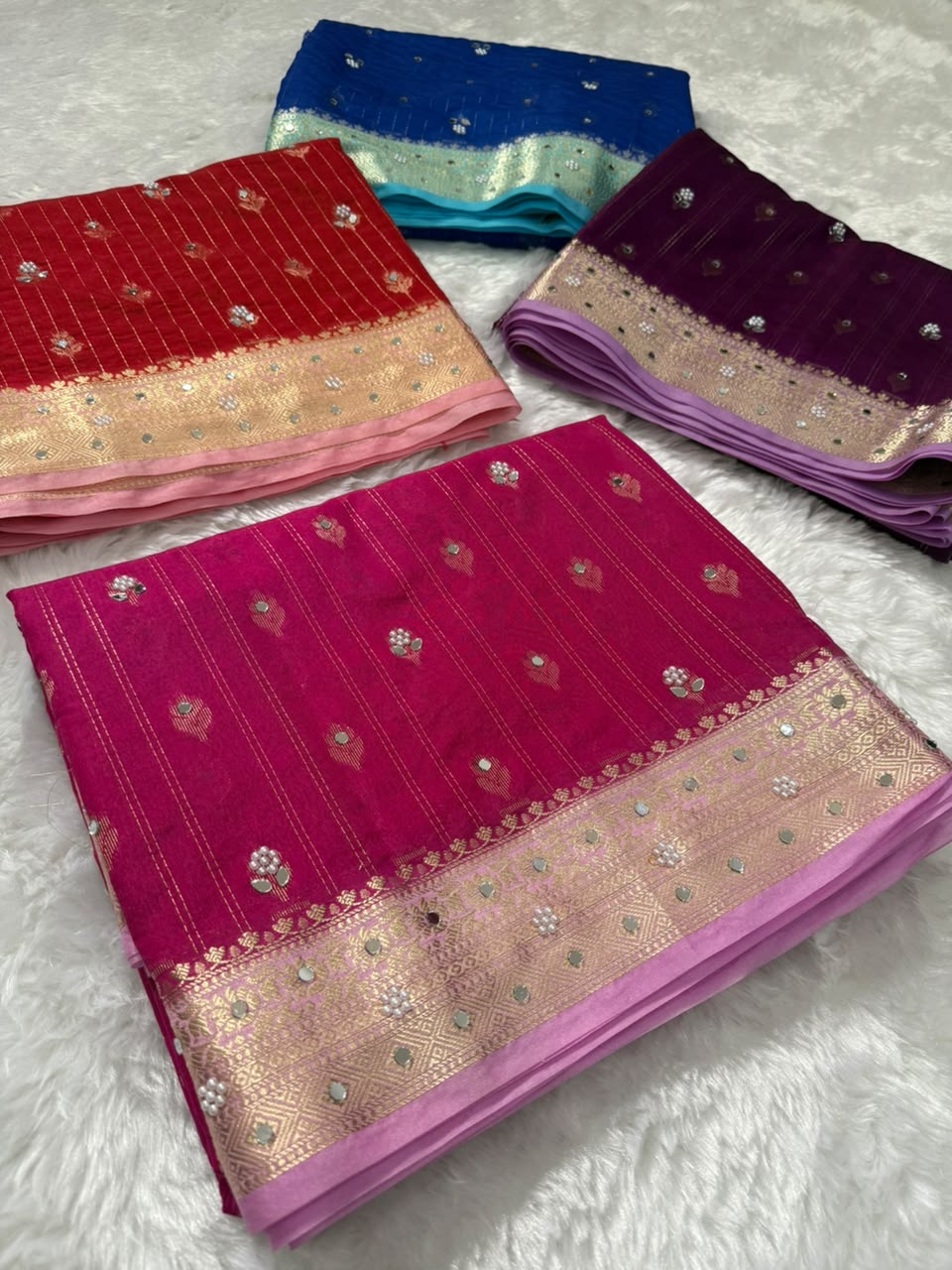 Premium Dupion Silk Silver Buti Saree