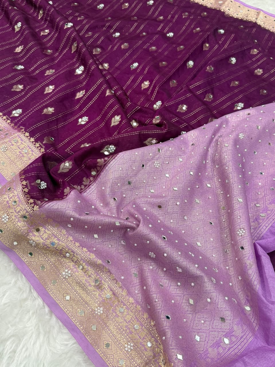 Premium Dupion Silk Silver Buti Saree