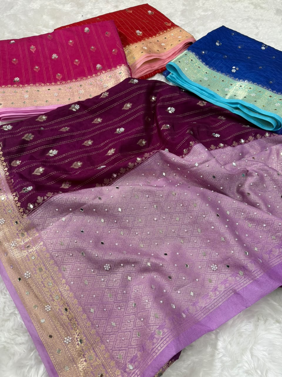 Premium Dupion Silk Silver Buti Saree