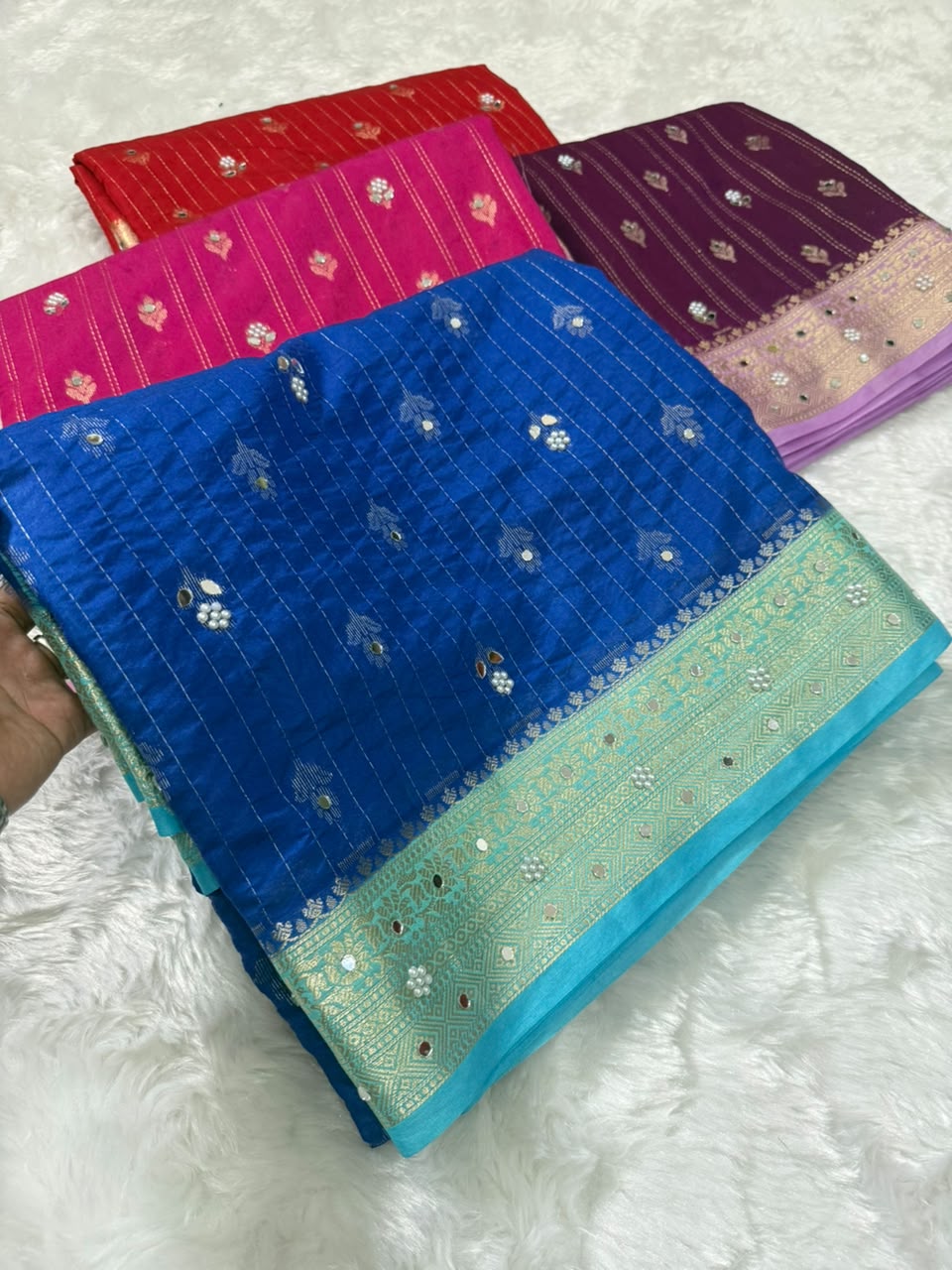 Premium Dupion Silk Silver Buti Saree