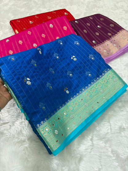 Premium Dupion Silk Silver Buti Saree