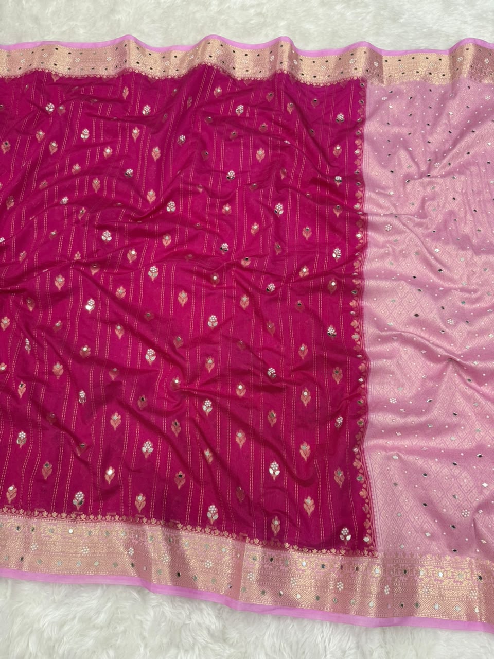 Premium Dupion Silk Silver Buti Saree