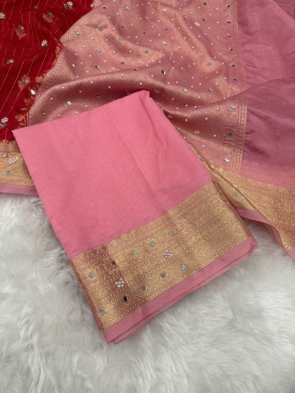 Premium Dupion Silk Silver Buti Saree