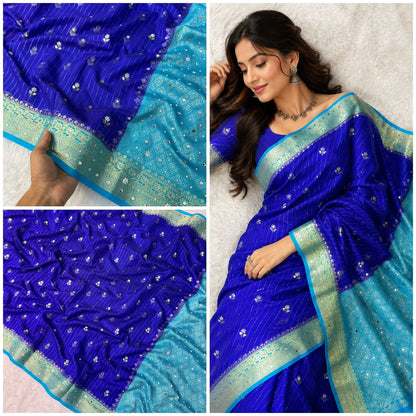 Premium Dupion Silk Silver Buti Saree