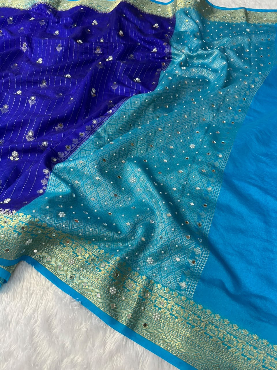 Premium Dupion Silk Silver Buti Saree