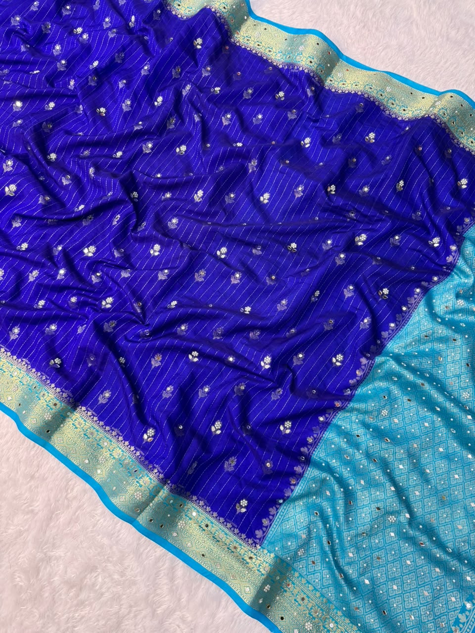 Premium Dupion Silk Silver Buti Saree