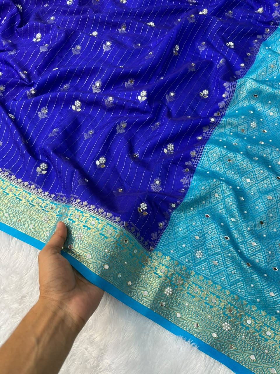 Premium Dupion Silk Silver Buti Saree