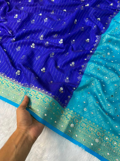 Premium Dupion Silk Silver Buti Saree
